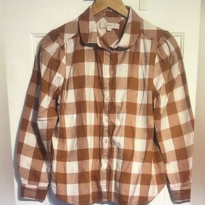 LOFT Men's Brown and White Plaid Button Down Shirt